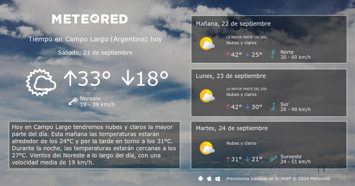 Tiempo en Campo Largo Argentina . Clima a 14 d as Meteored